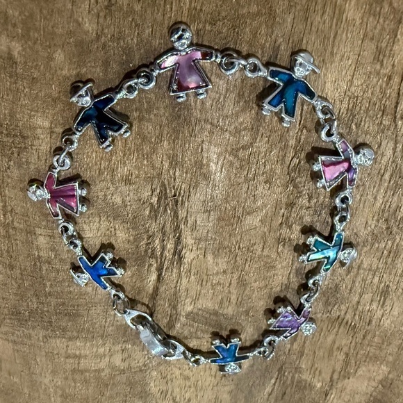 Jewelry - Silver Toned Faux Abalone Bracelet - Children Holding Hands